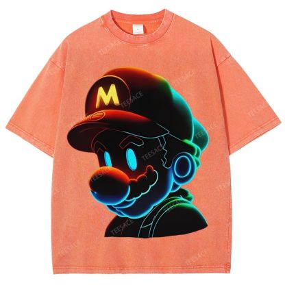 Unisex-Adult Ultra Cotton Washed T-Shirt Graphic Mario