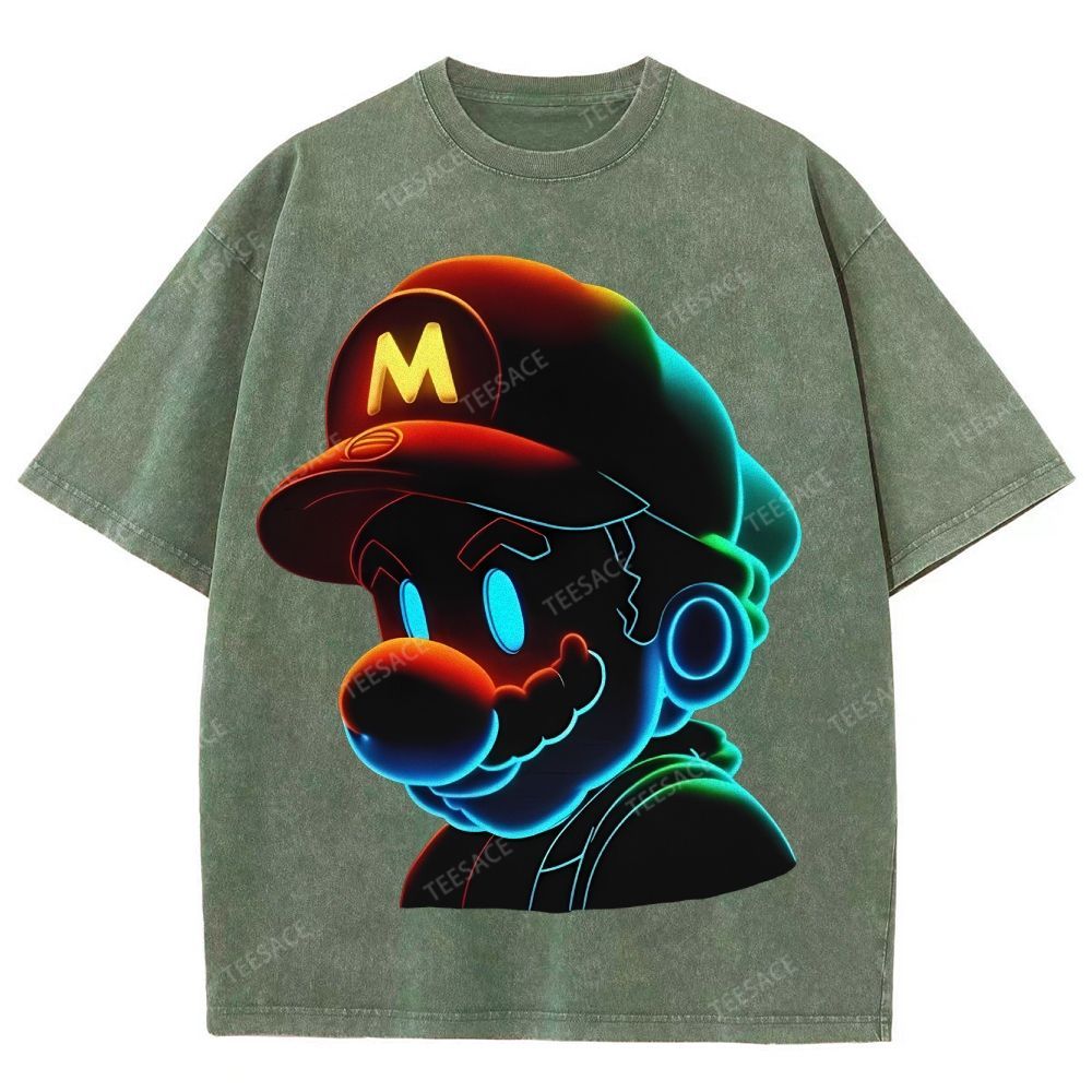 Unisex-Adult Ultra Cotton Washed T-Shirt Graphic Mario