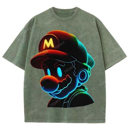 Unisex-Adult Ultra Cotton Washed T-Shirt Graphic Mario