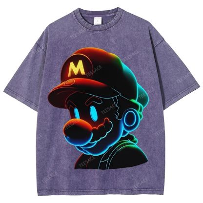 Unisex-Adult Ultra Cotton Washed T-Shirt Graphic Mario