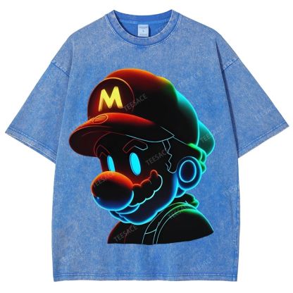 Unisex-Adult Ultra Cotton Washed T-Shirt Graphic Mario