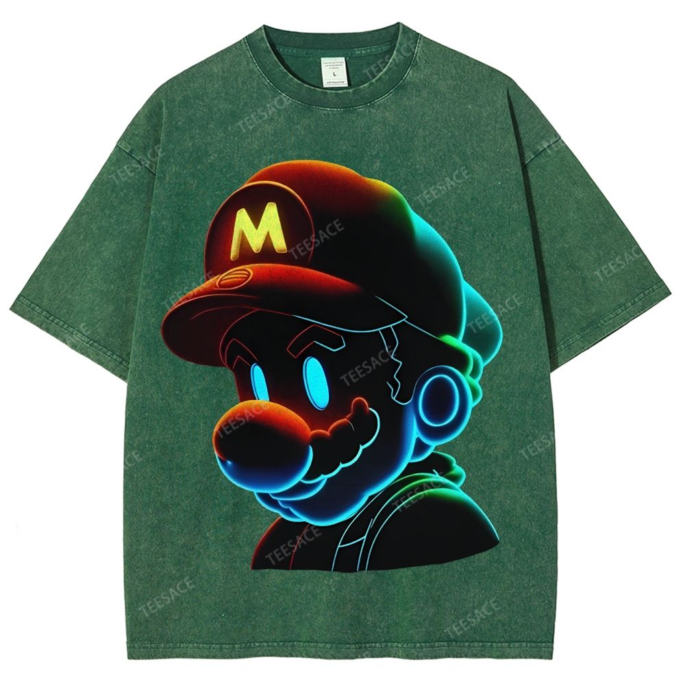 Unisex-Adult Ultra Cotton Washed T-Shirt Graphic Mario