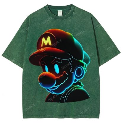 Unisex-Adult Ultra Cotton Washed T-Shirt Graphic Mario