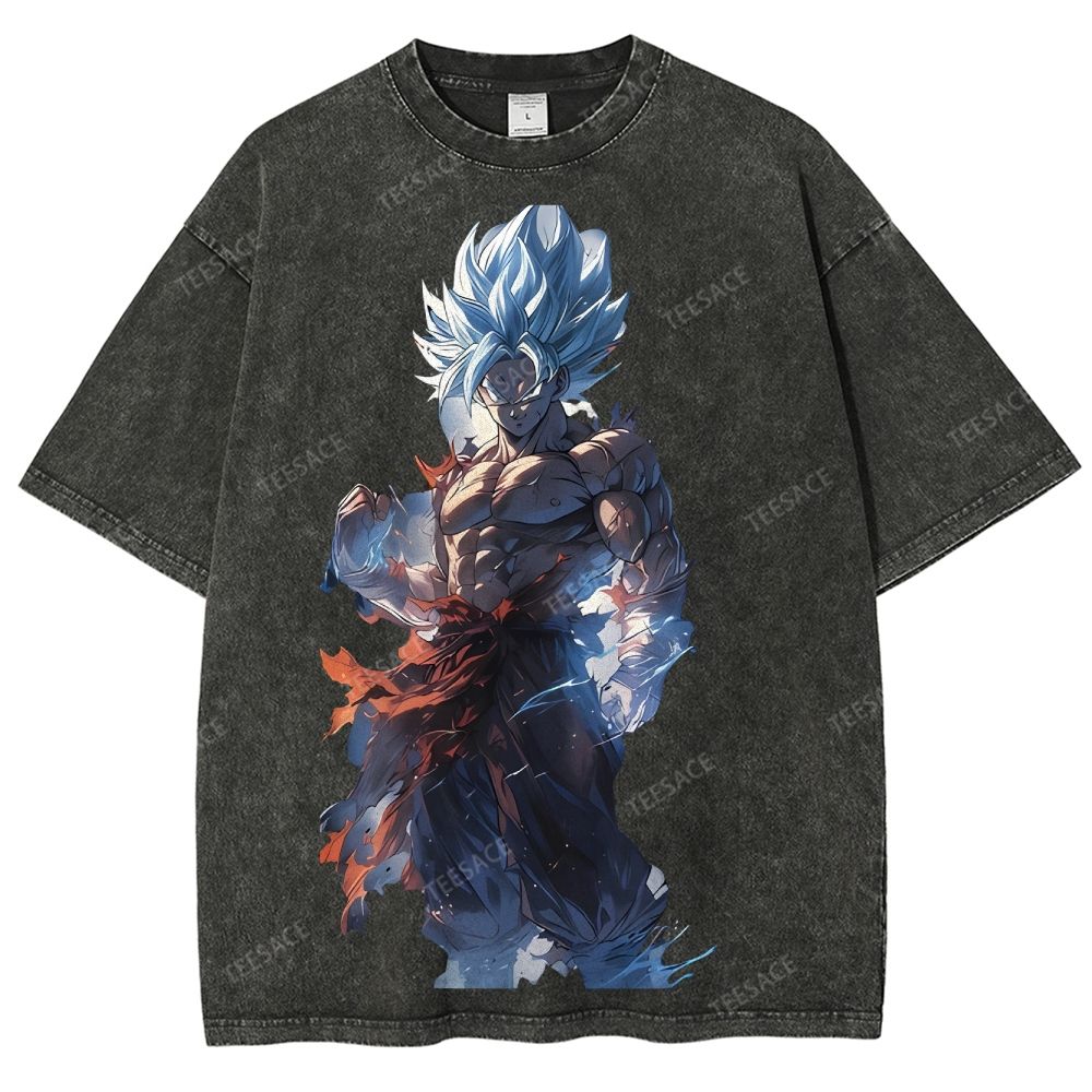 Unisex-Adult Ultra Cotton Washed T-Shirt Graphic Goku