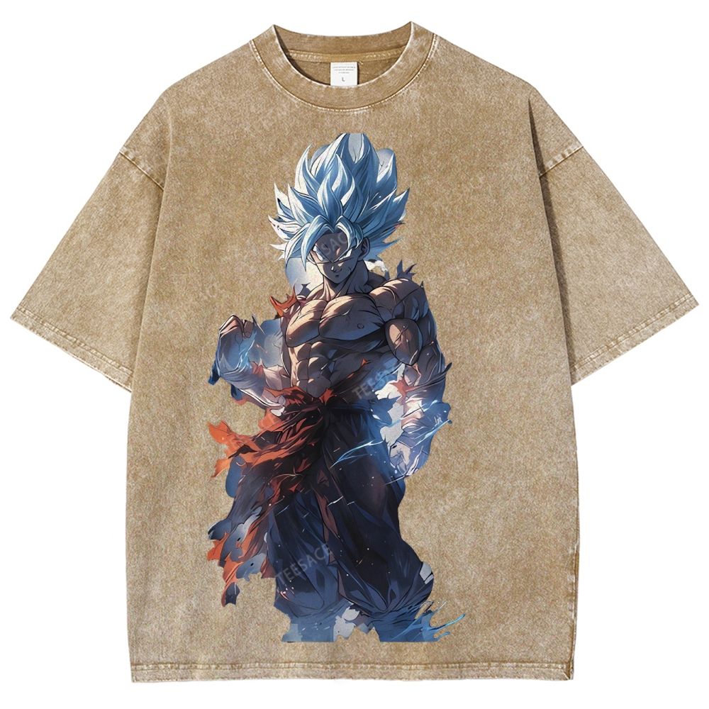 Unisex-Adult Ultra Cotton Washed T-Shirt Graphic Goku