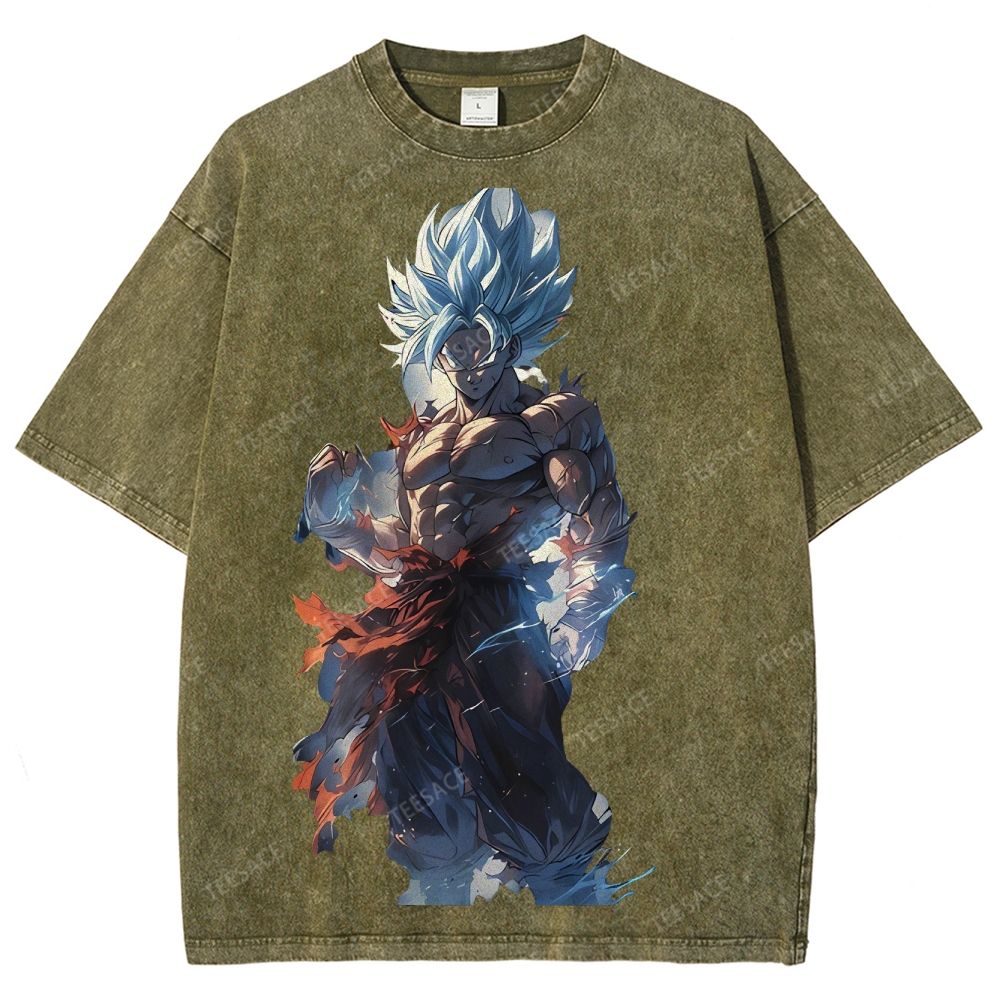 Unisex-Adult Ultra Cotton Washed T-Shirt Graphic Goku