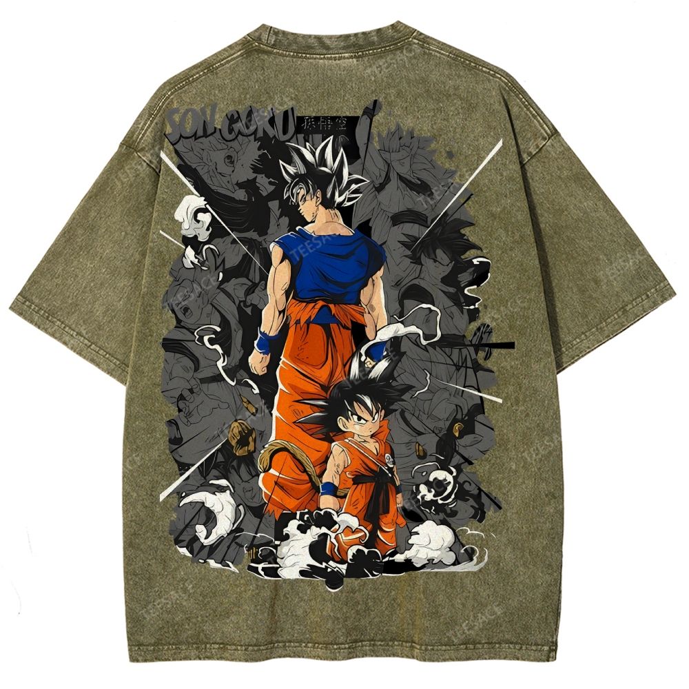 Unisex-Adult Ultra Cotton Washed T-Shirt Graphic Goku