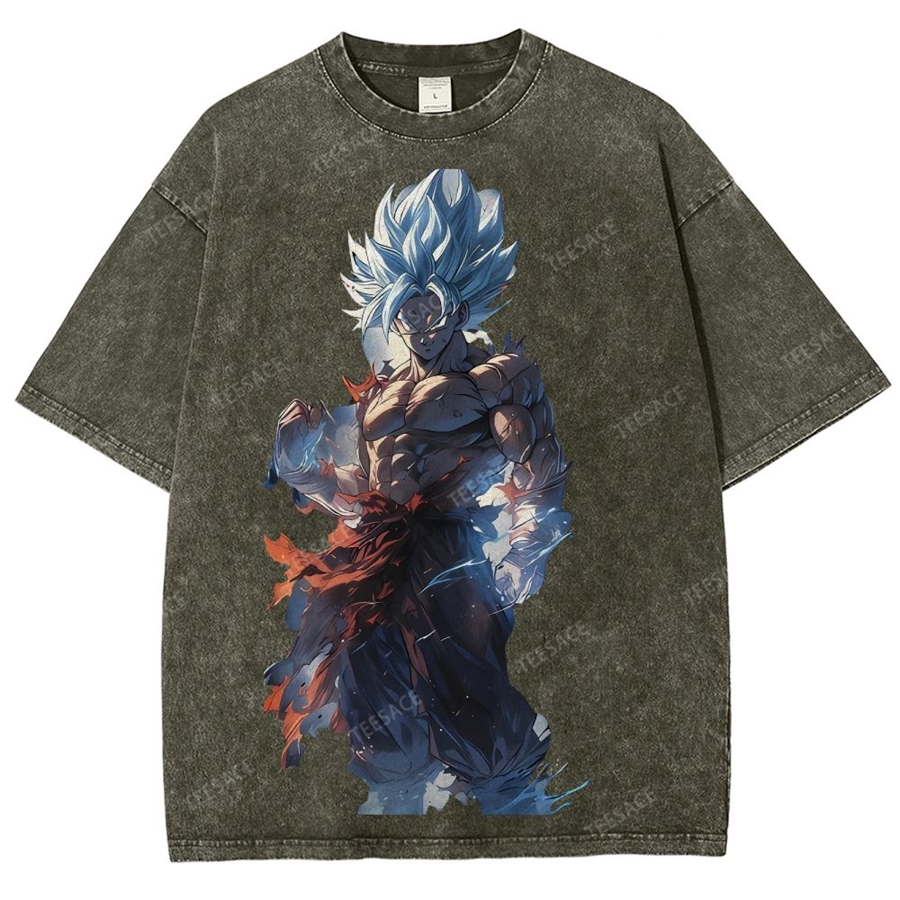 Unisex-Adult Ultra Cotton Washed T-Shirt Graphic Goku