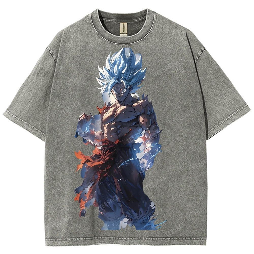 Unisex-Adult Ultra Cotton Washed T-Shirt Graphic Goku