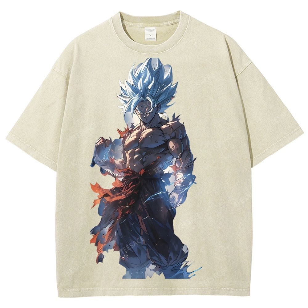 Unisex-Adult Ultra Cotton Washed T-Shirt Graphic Goku