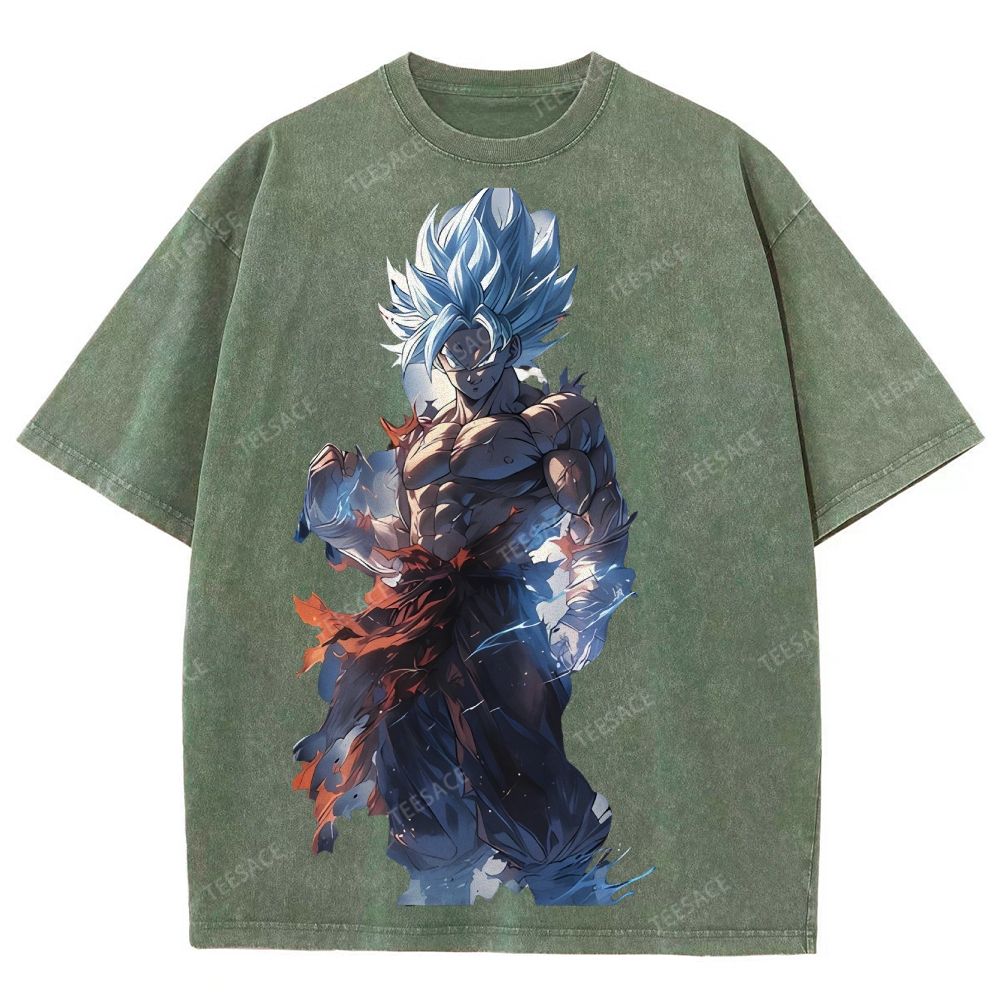 Unisex-Adult Ultra Cotton Washed T-Shirt Graphic Goku