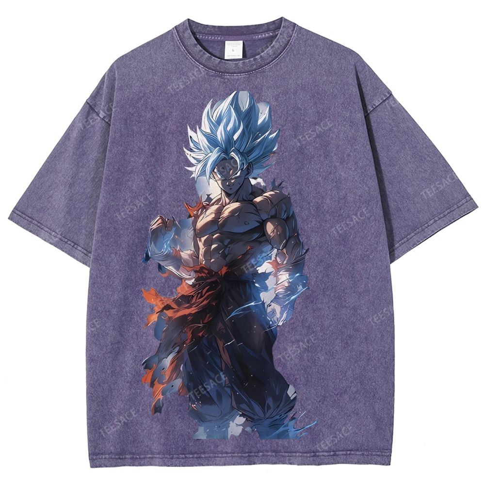 Unisex-Adult Ultra Cotton Washed T-Shirt Graphic Goku
