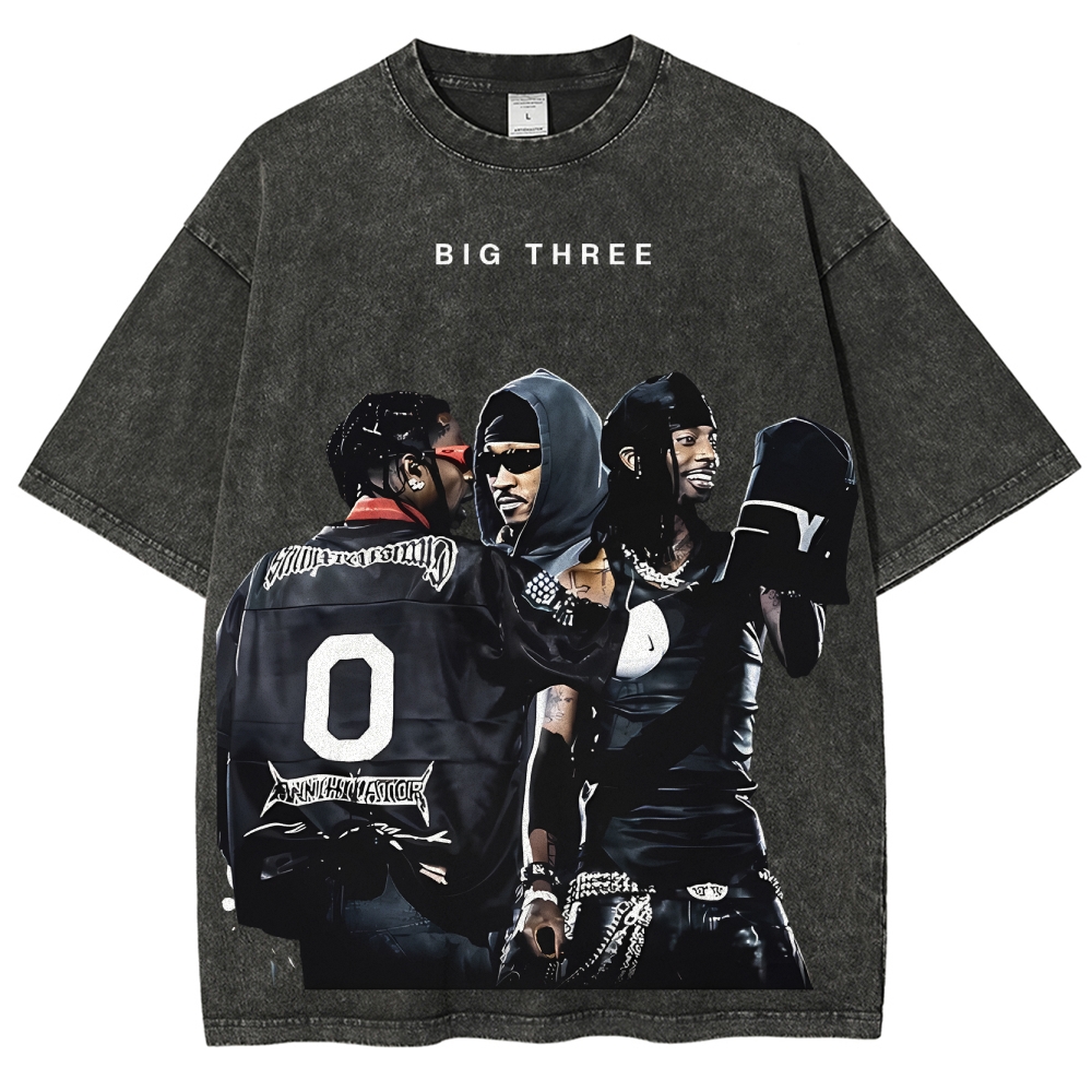 MUSIC BIG THREE TEE Unisex Fit Washed T-Shirt 