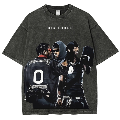 MUSIC BIG THREE TEE Unisex Fit Washed T-Shirt 