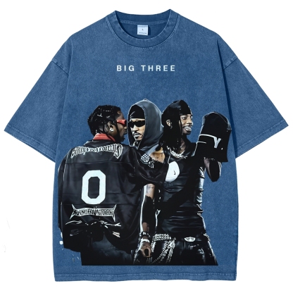 MUSIC BIG THREE TEE Unisex Fit Washed T-Shirt 