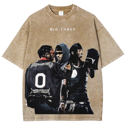 MUSIC BIG THREE TEE Unisex Fit Washed T-Shirt 