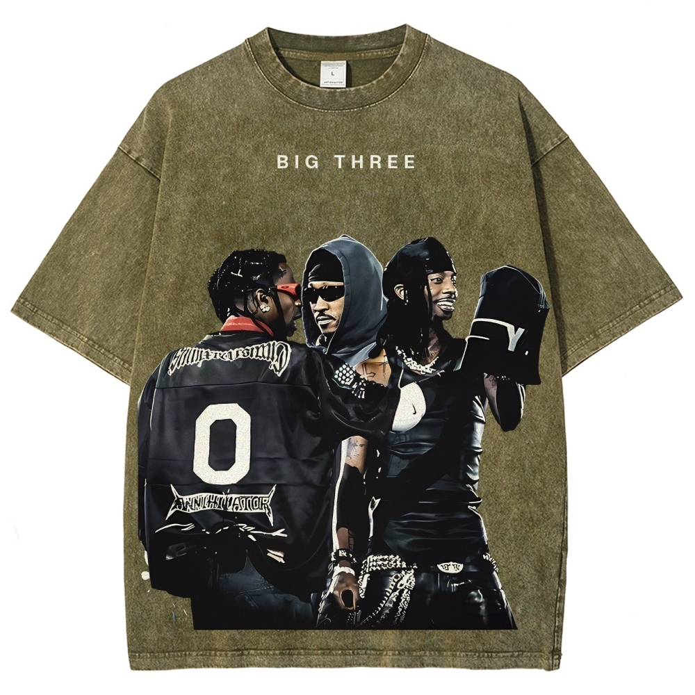 MUSIC BIG THREE TEE Unisex Fit Washed T-Shirt 
