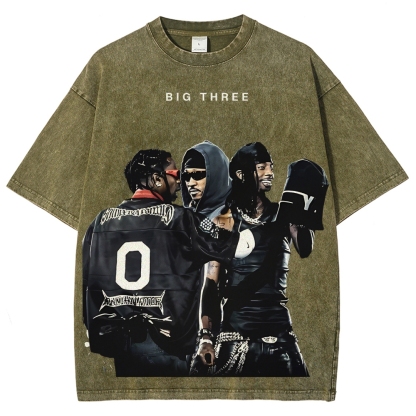 MUSIC BIG THREE TEE Unisex Fit Washed T-Shirt 