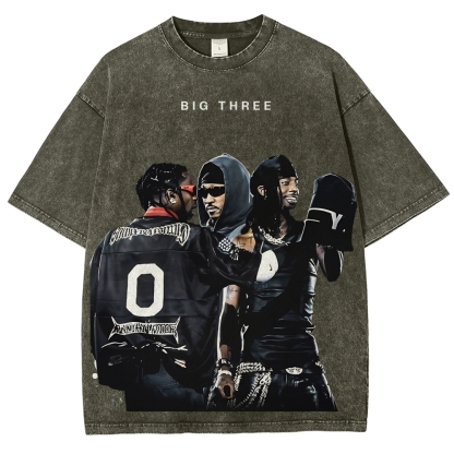 MUSIC BIG THREE TEE Unisex Fit Washed T-Shirt 