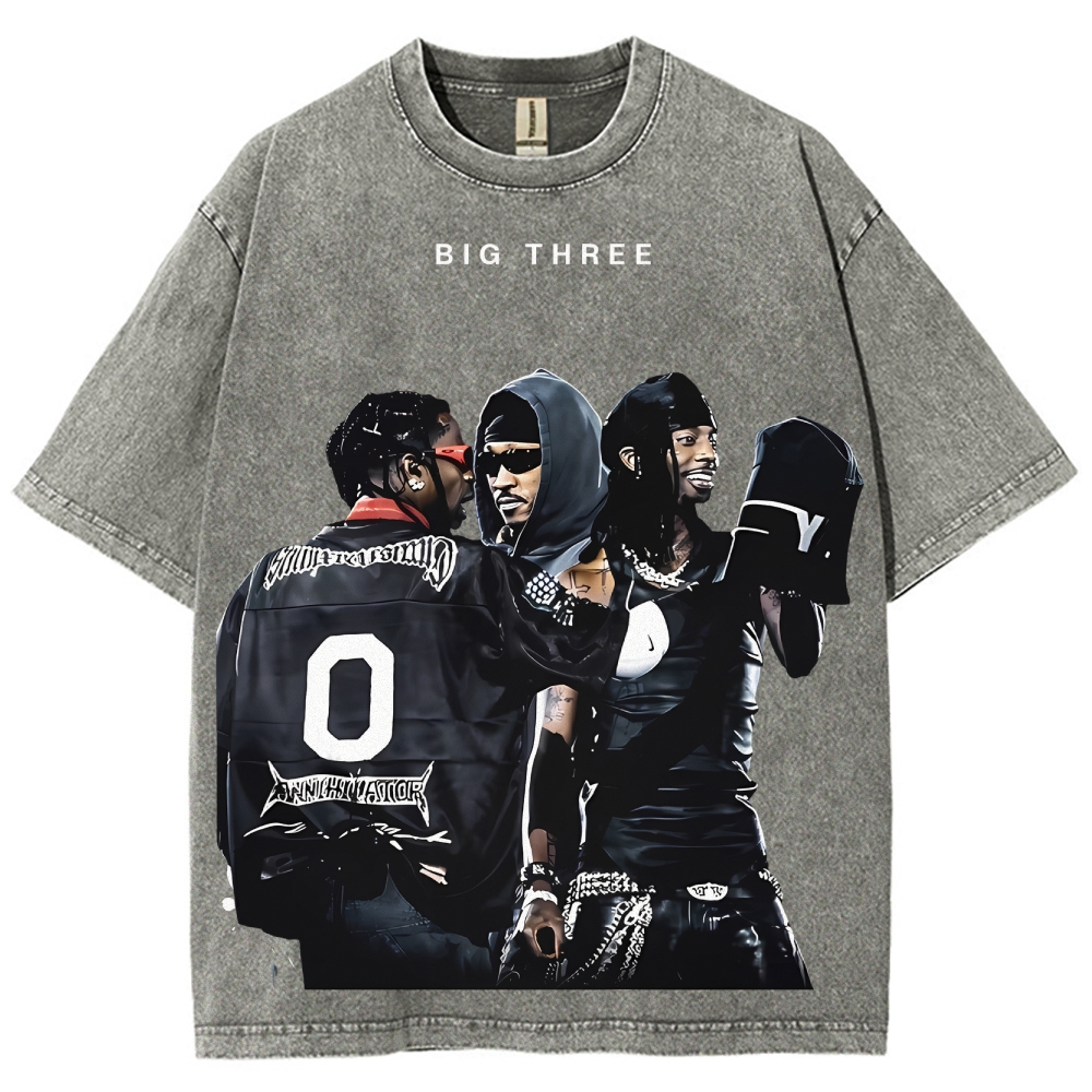 MUSIC BIG THREE TEE Unisex Fit Washed T-Shirt 