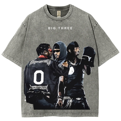 MUSIC BIG THREE TEE Unisex Fit Washed T-Shirt 