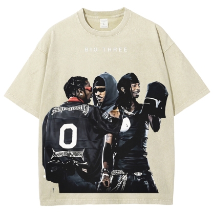 MUSIC BIG THREE TEE Unisex Fit Washed T-Shirt 