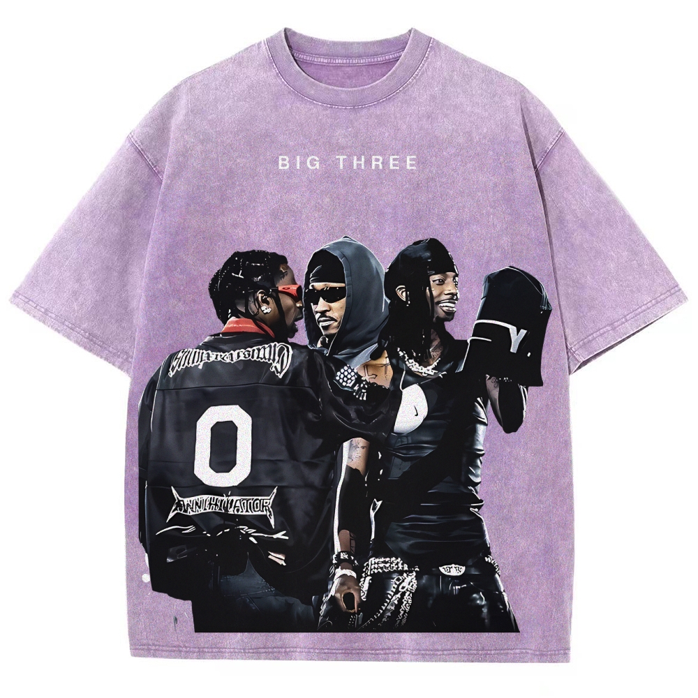 MUSIC BIG THREE TEE Unisex Fit Washed T-Shirt 