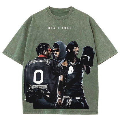 MUSIC BIG THREE TEE Unisex Fit Washed T-Shirt 
