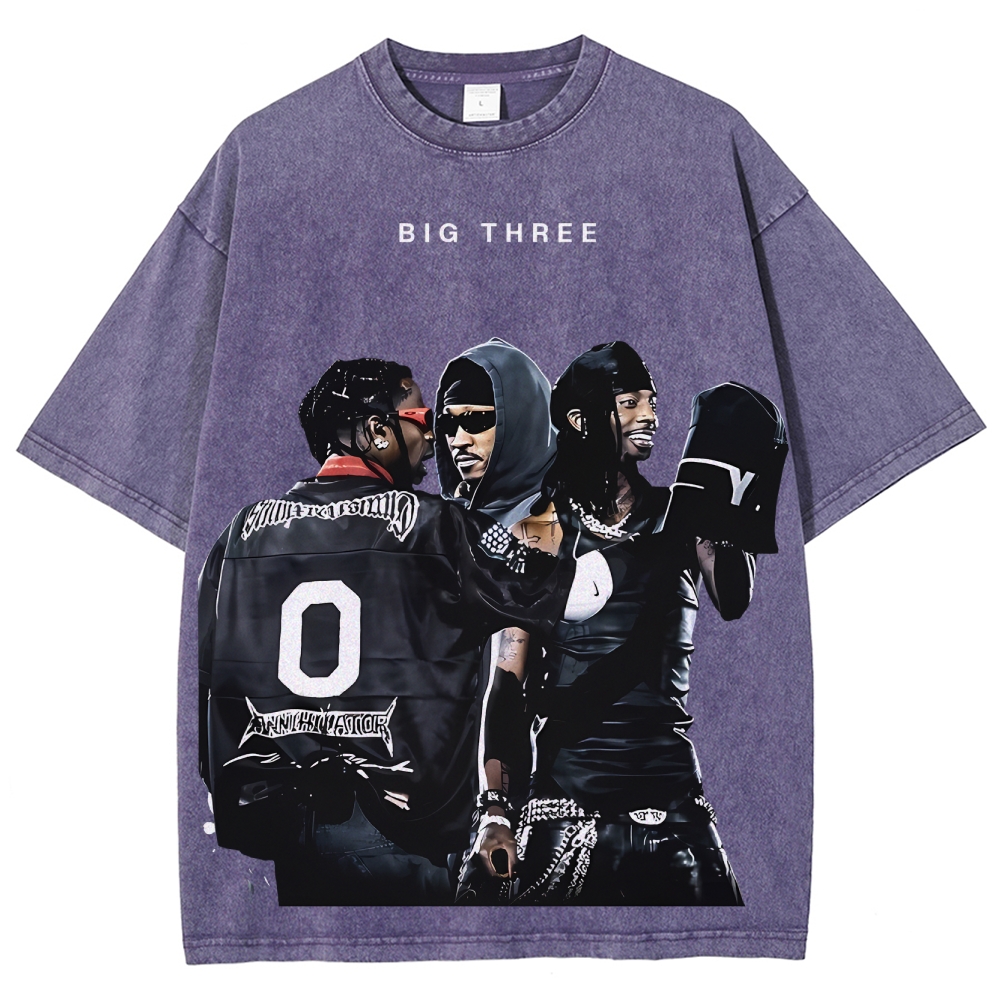 MUSIC BIG THREE TEE Unisex Fit Washed T-Shirt 