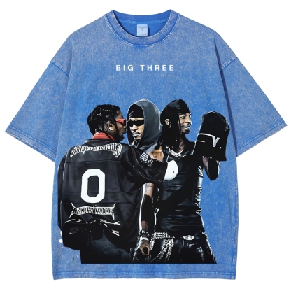 MUSIC BIG THREE TEE Unisex Fit Washed T-Shirt 