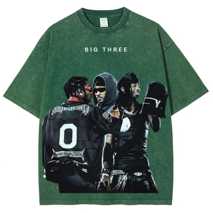 MUSIC BIG THREE TEE Unisex Fit Washed T-Shirt 