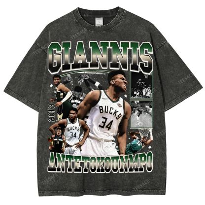 Unisex Fit Washed Giannis Antetokounmpo T-Shirt 2504013803
