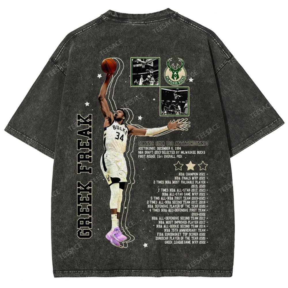 Unisex Fit Washed Giannis Antetokounmpo T-Shirt 2504013803