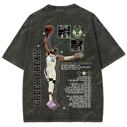 Unisex Fit Washed Giannis Antetokounmpo T-Shirt 2504013803