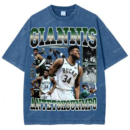Unisex Fit Washed Giannis Antetokounmpo T-Shirt 2504013803