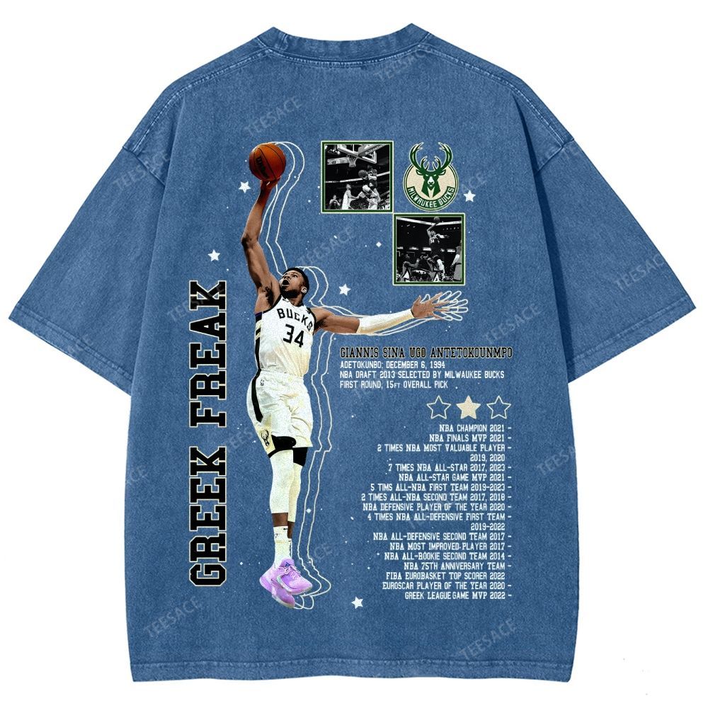 Unisex Fit Washed Giannis Antetokounmpo T-Shirt 2504013803