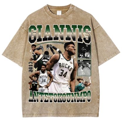 Unisex Fit Washed Giannis Antetokounmpo T-Shirt 2504013803