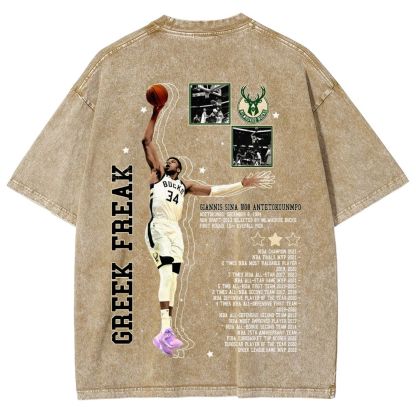 Unisex Fit Washed Giannis Antetokounmpo T-Shirt 2504013803