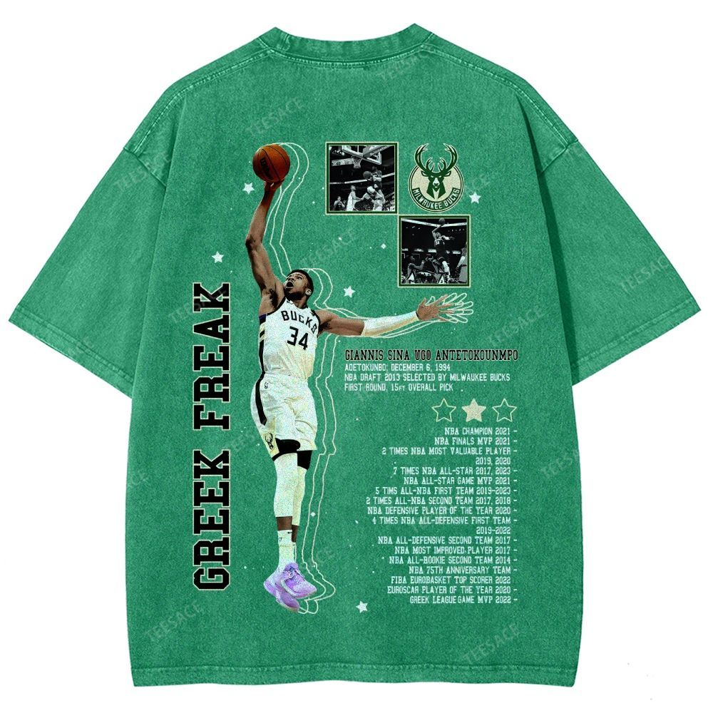 Unisex Fit Washed Giannis Antetokounmpo T-Shirt 2504013803