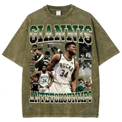 Unisex Fit Washed Giannis Antetokounmpo T-Shirt 2504013803