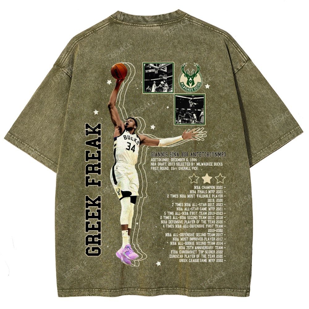 Unisex Fit Washed Giannis Antetokounmpo T-Shirt 2504013803
