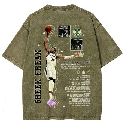 Unisex Fit Washed Giannis Antetokounmpo T-Shirt 2504013803