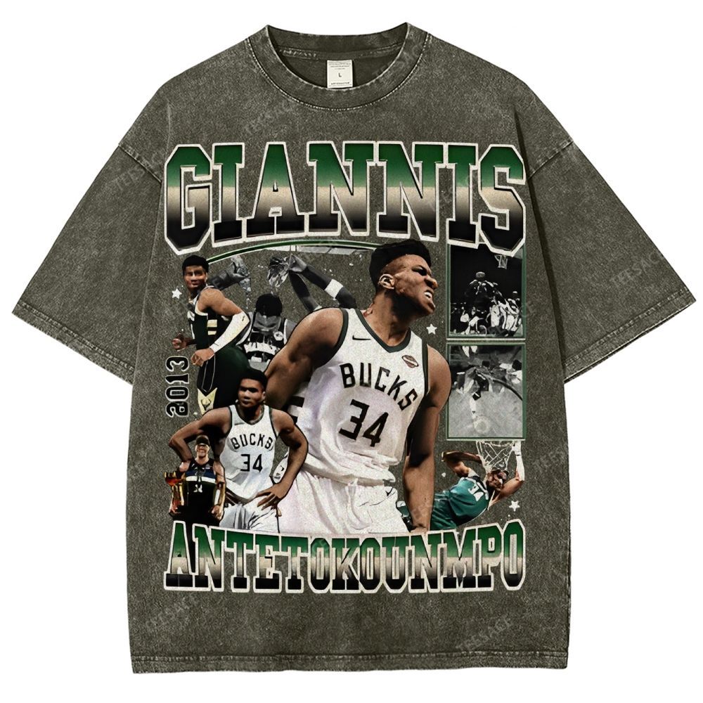 Unisex Fit Washed Giannis Antetokounmpo T-Shirt 2504013803