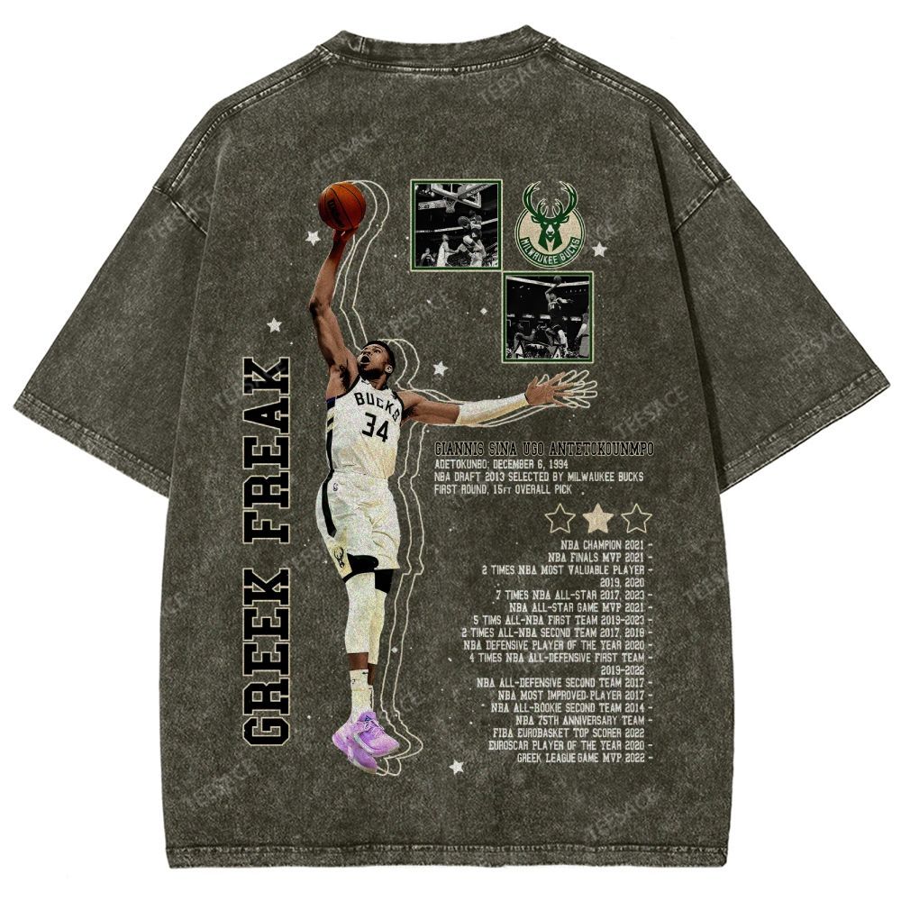Unisex Fit Washed Giannis Antetokounmpo T-Shirt 2504013803