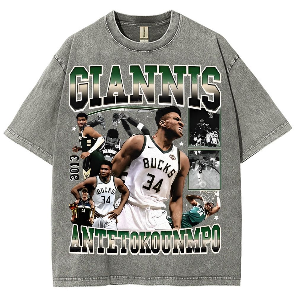 Unisex Fit Washed Giannis Antetokounmpo T-Shirt 2504013803