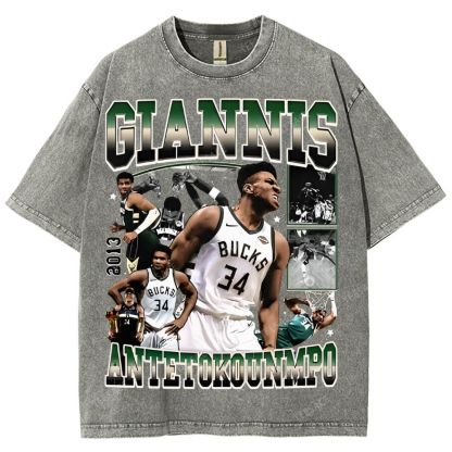 Unisex Fit Washed Giannis Antetokounmpo T-Shirt 2504013803
