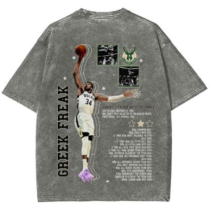 Unisex Fit Washed Giannis Antetokounmpo T-Shirt 2504013803