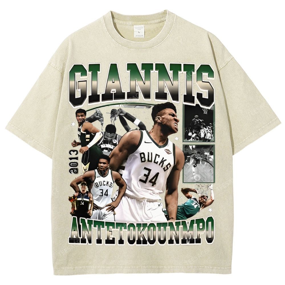 Unisex Fit Washed Giannis Antetokounmpo T-Shirt 2504013803