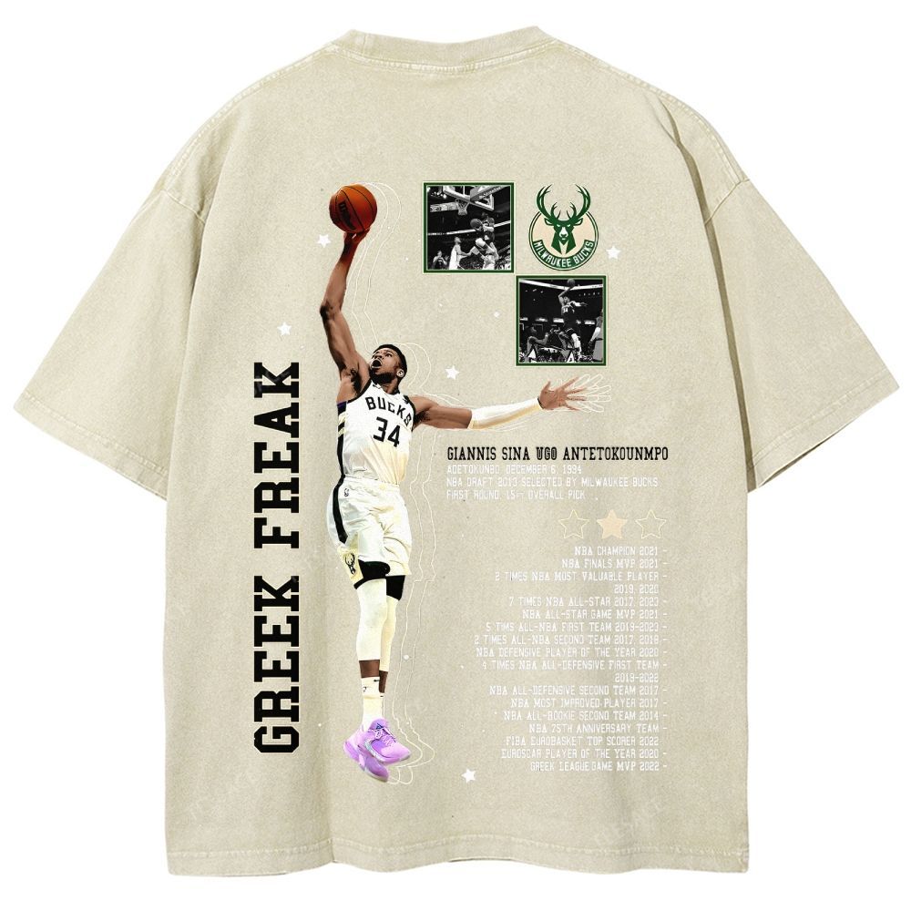 Unisex Fit Washed Giannis Antetokounmpo T-Shirt 2504013803