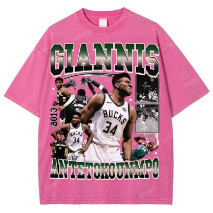 Unisex Fit Washed Giannis Antetokounmpo T-Shirt 2504013803